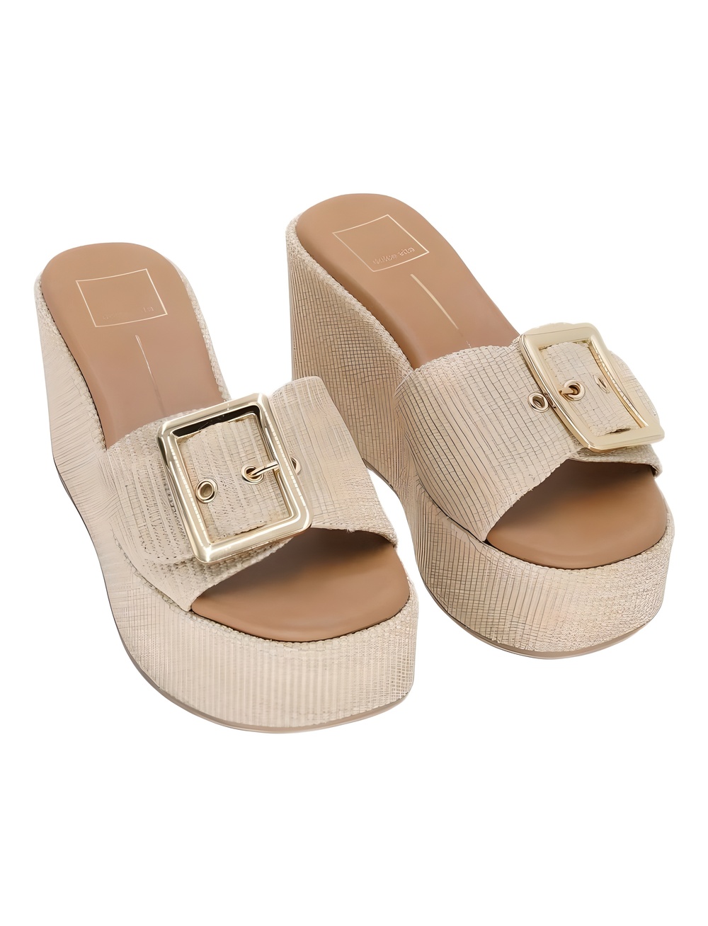 Dolce Vita Jilian Raffia Buckle Platform Slide Sandals Light Natural Size 7.5M